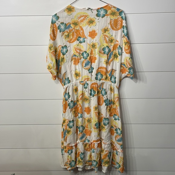 Roxy Tropical Floral Teal Orange Yellow Beach Sundress Mini Dress - Picture 8 of 8